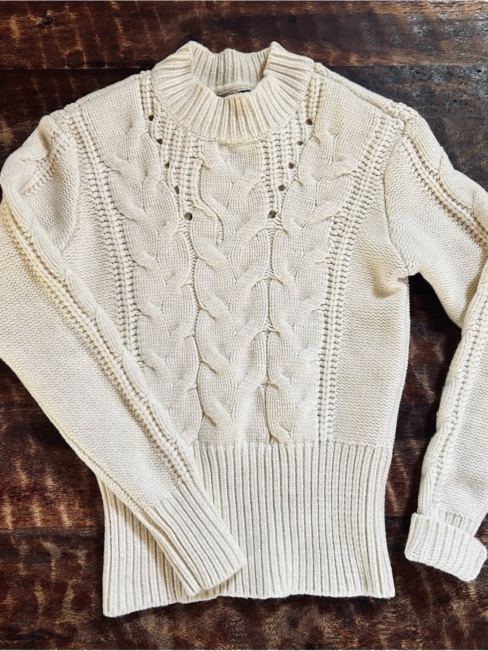 White House Black Market Ivory Cable Knit Mock Neck Sweater